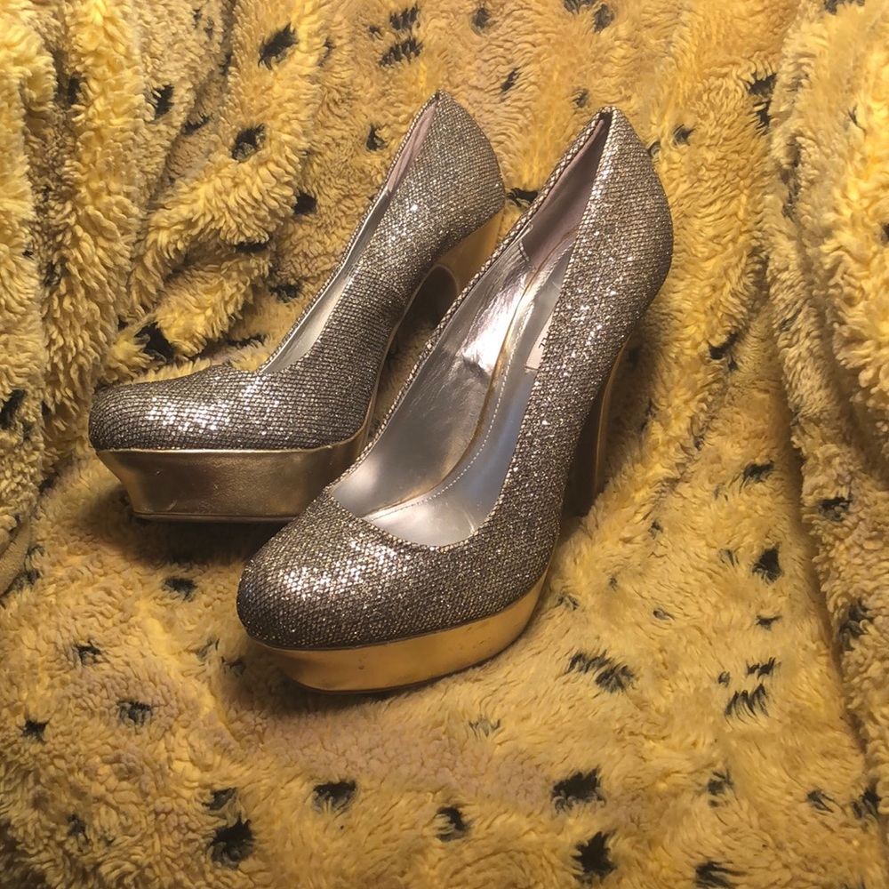 Silver and Gold textured Jennifer Lopez heels